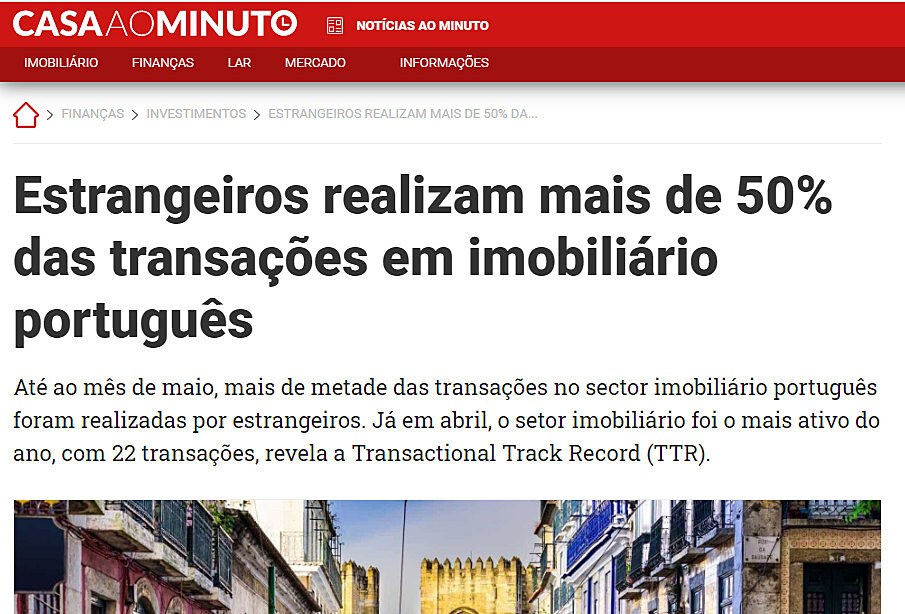 Estrangeiros realizam mais de 50% das transaes em imobilirio portugus